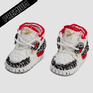 Baby Crochet IB-3 White/Red/Gold (Soft felt non-slip bottom & Shoe Box)