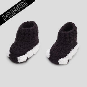 Baby Crochet IB Sock Runners Black (Soft felt non-slip bottom & Shoe Box)