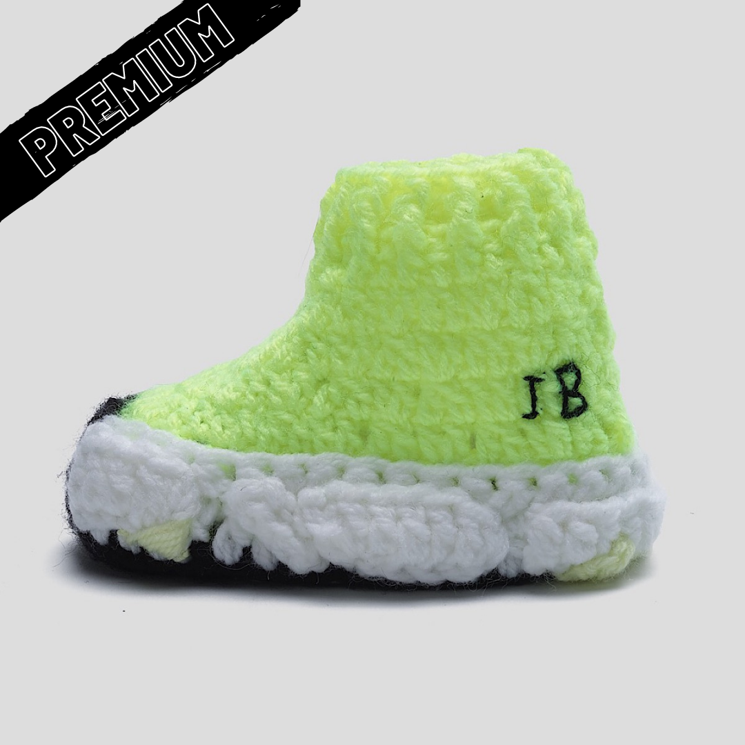 Baby Crochet IB Sock Runners Highlighter Yellow (Soft felt non-slip bottom & Shoe Box)