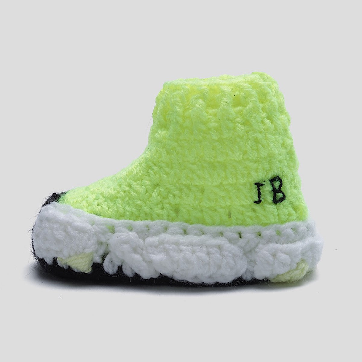 Baby Crochet IB Sock Runners Highlighter Yellow (Soft felt non-slip bottom & Shoe Box)