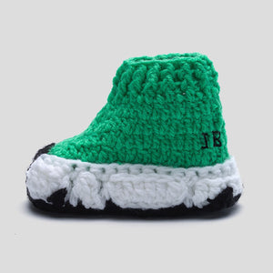 Baby Crochet IB Sock Runners Green (Soft felt non-slip bottom & Shoe Box)
